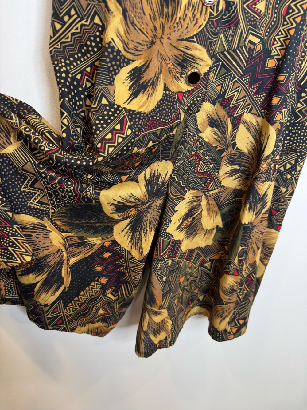 Vintage 90s dark Tropical Print Romper Boho Button Front Playsuit vacation - Picture 6 of 10